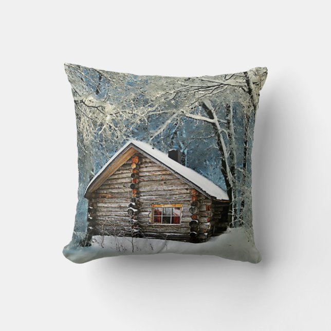 Coussin Magie hivernale Rustique Cabine de billes (Recto)