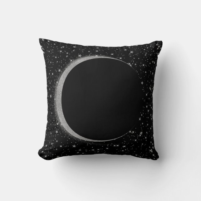 Coussin Magie Lunaire Céleste Noir & Argent Étoiles (Recto)