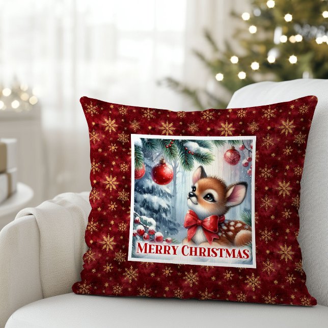 Coussin Magique bébé faon décoration de chambre d'enfants  (Magical Baby Fawn Cozy Winter Kids Room Decor Christmas Pillow

)