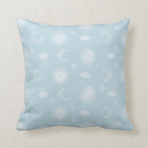 Coussin Magique Lune blanche Soleil Étoiles Bleu motif