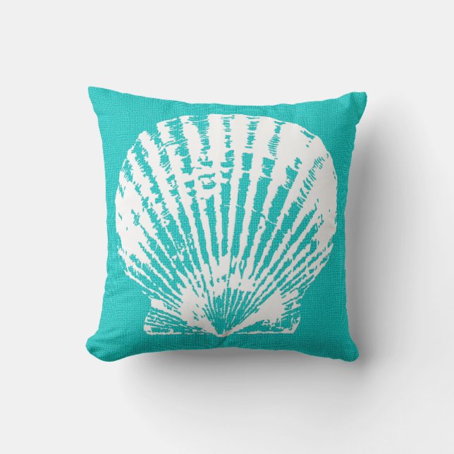 Coussin Magnifique Aqua avec Aspect Burlap Coquillage Blan (Recto)