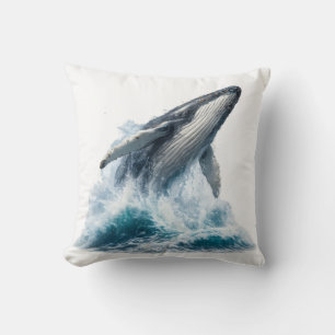 Coussin Magnifique baleine à bosse Ocean Waves Aquarelle 