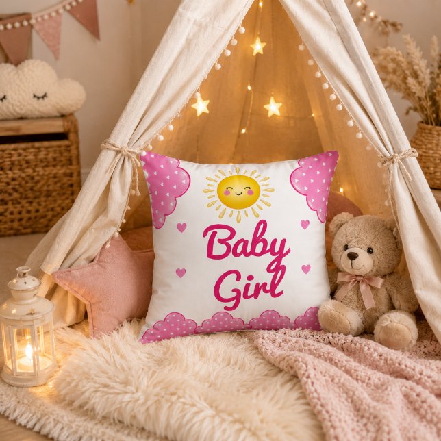 Coussin Magnifique bébé fille rose blush soleil (Créateur téléchargé)