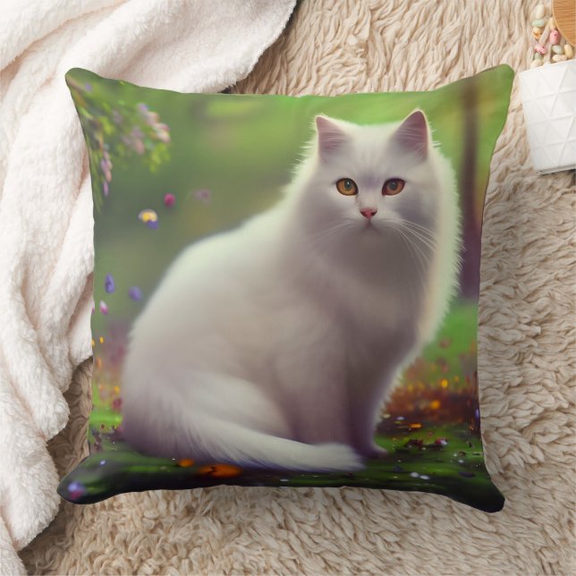 Coussin Magnifique Chat Blanc Fluffy  (Couverture)