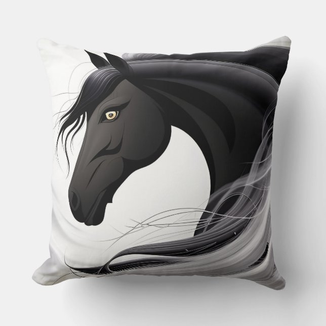 Coussin Magnifique Cheval Noir (Recto)