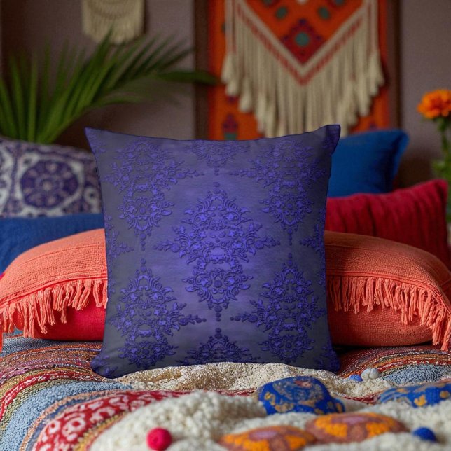 Coussin Magnifique damas bleu cobalt (Créateur téléchargé)