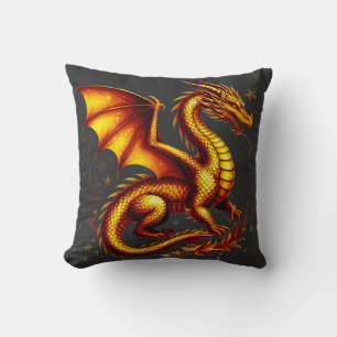 Coussin Magnifique dragon doré aux écailles dorées