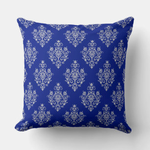 Coussin Magnifique et élégant motif damassé sur bleu de co
