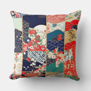 Coussin Magnifique kimono japonais vintage en patchwork
