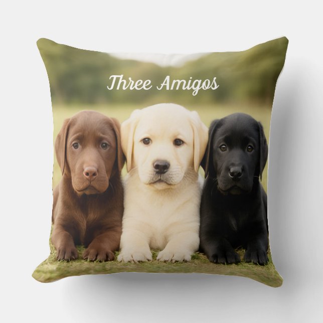 Coussin Magnifique Labrador Trio Chiot Personnalisé (Recto)