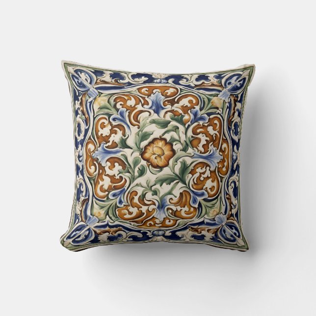 Coussin Magnifique Majolica Florale Italienne, Carrelage (Recto)