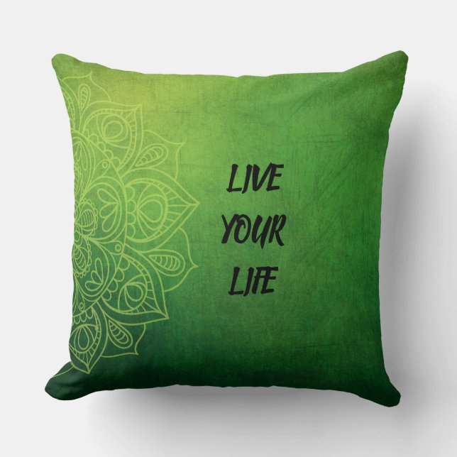 Coussin Magnifique Mandala vert avec devis (Recto)