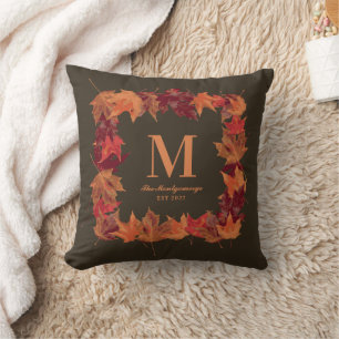 Coussin Magnifique monogramme de feuilles d'automne