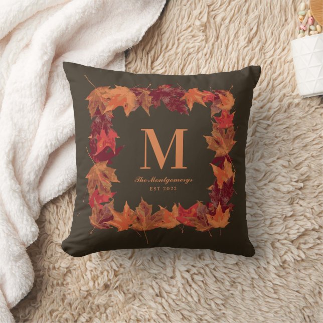 Coussin Magnifique monogramme de feuilles d'automne (Couverture)