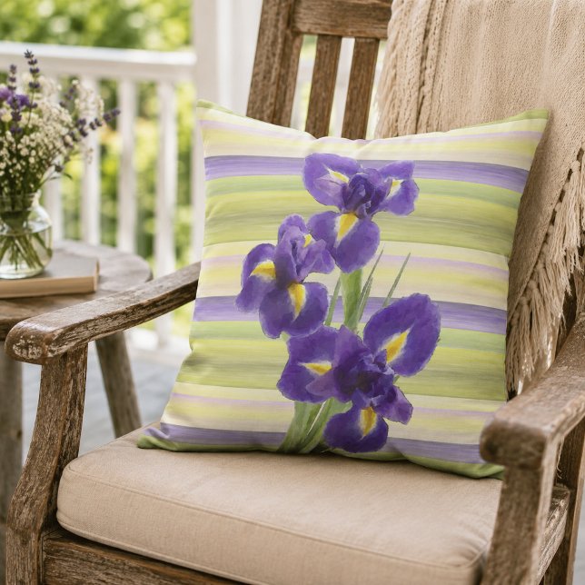 Coussin Magnifique motif à rayures d'iris violet aquarelle (Créateur téléchargé)
