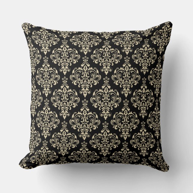 Coussin Magnifique motif damassé noir classique élégant (Recto)