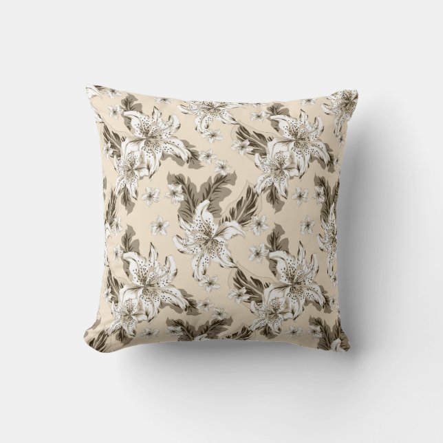 Coussin Magnifique motif de fleurs brun clair (Recto)
