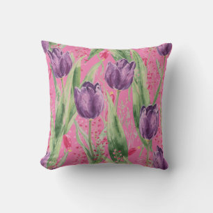 Coussin Magnifique motif de fleurs de tulipes violettes et