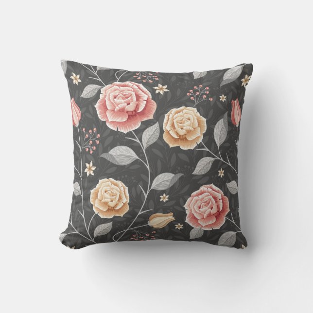 Coussin Magnifique motif de rose rose et jaune dessiné à l (Recto)