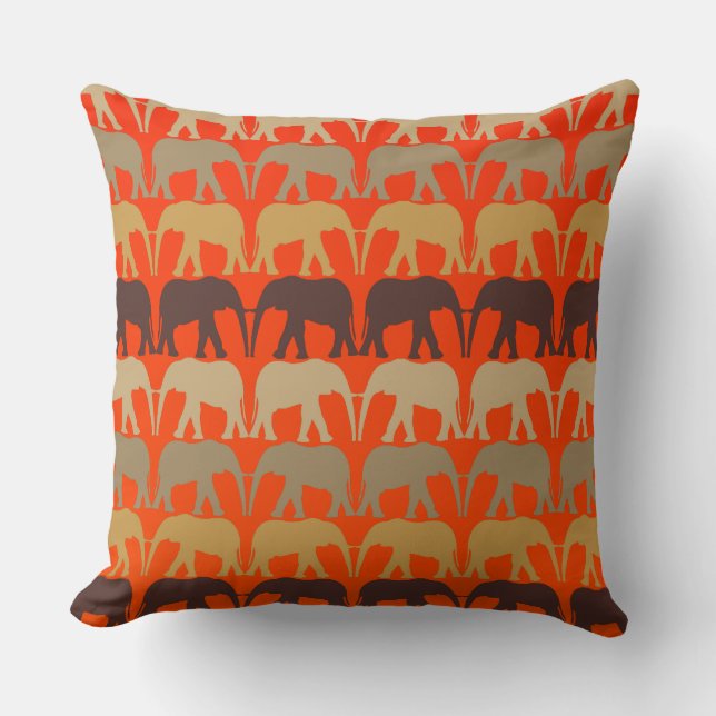 Coussin Magnifique motif d'éléphant sur orange de coucher  (Recto)