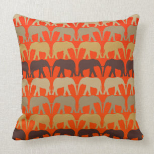 Coussin Magnifique motif d'éléphant sur orange de coucher