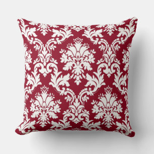 Coussin Magnifique motif floral en damas rouge profond