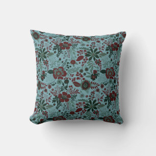 Coussin Magnifique motif floral pastel bleu de style rétro