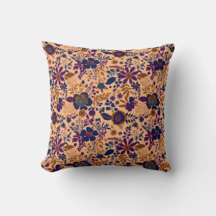 Coussin Magnifique motif floral pastel orange de style rét