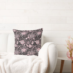 Coussin Magnifique motif floral pastel rose de style rétro