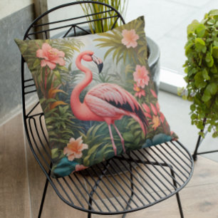 Coussin Magnifique oiseau de Flamant rose rose tropical