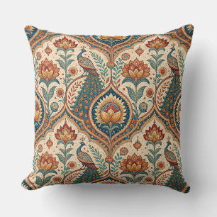 Coussin Magnifique Paon & Motif Floral Indien Artwork
