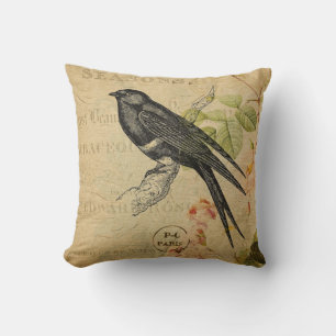 Coussin Magnifique Vintage Swallow Bird Floral Collage