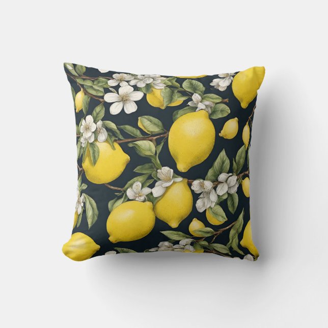 Coussin magnifiques branches de citron avec citrons et fle (Recto)