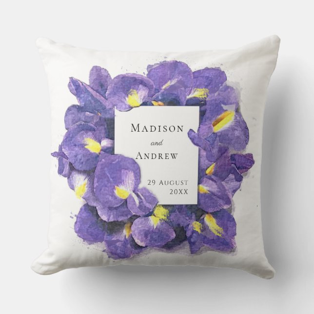 Coussin Magnifiques Iris Violets Aquarelle Florale Merci (Recto)