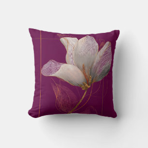 Coussin Magnolia blanche ligne or magenta