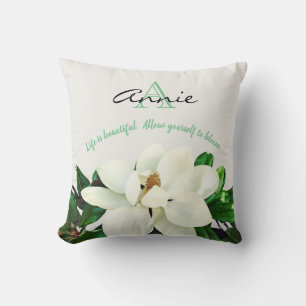 Coussin Magnolia Bloom   La vie est belle personnalisée