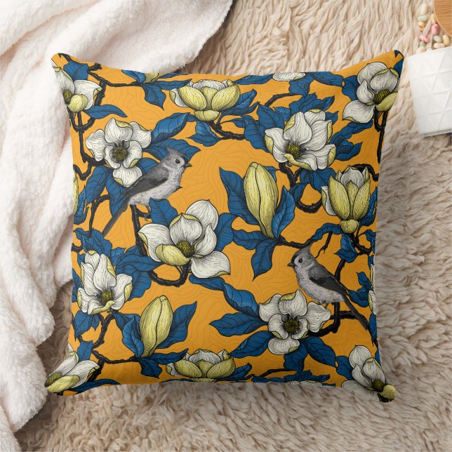 Coussin Magnolia en floraison et oiseau de tireur 3 (Couverture)
