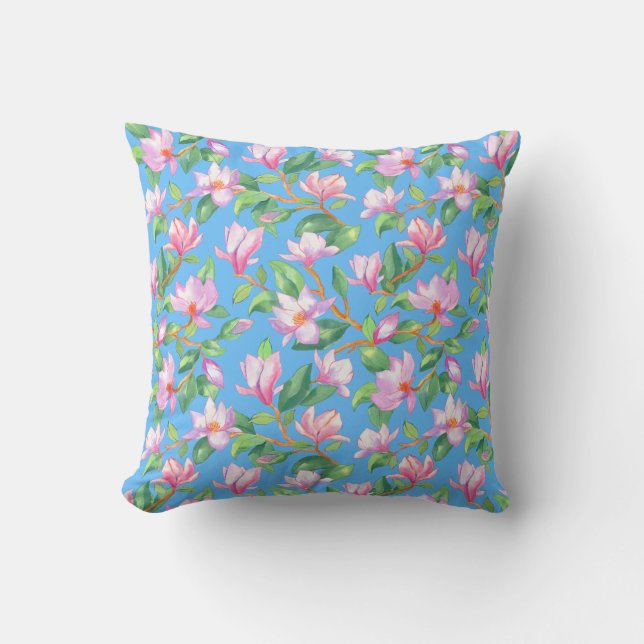 Coussin Magnolia en floraison sur le bleu ciel (Recto)