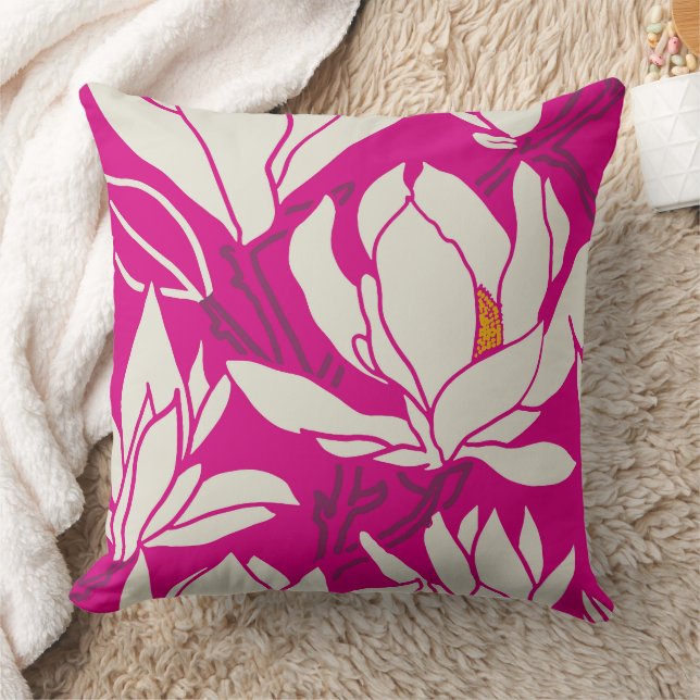 Coussin Magnolia floral pattern in fushia (Couverture)