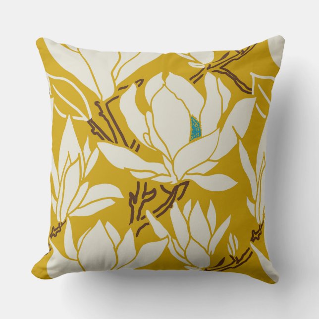 Coussin Magnolia graphic in mustard pattern (Recto)
