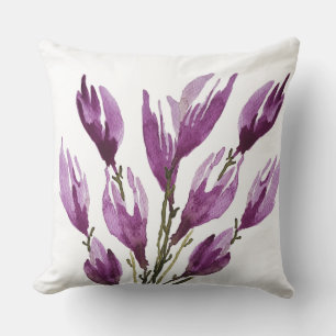 Coussin Magnolia rose pourpre Aquarelle Florale