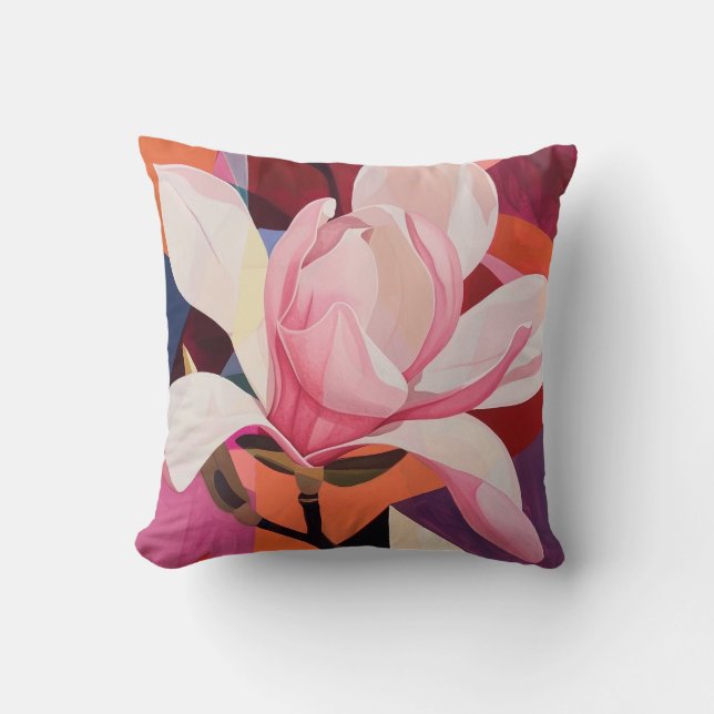 Coussin Magnolia vibrant en fleurs dans une lumière géomét (Recto)
