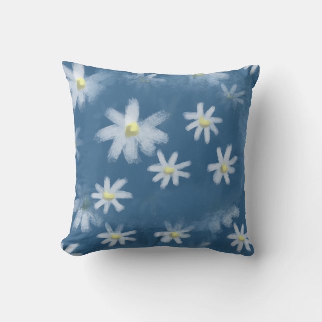 Coussin Magnolias blancs peints à la main sur un fond bleu (Recto)