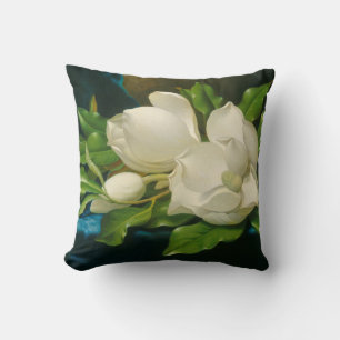 Coussin Magnolias géantes sur un tissu bleu de velours