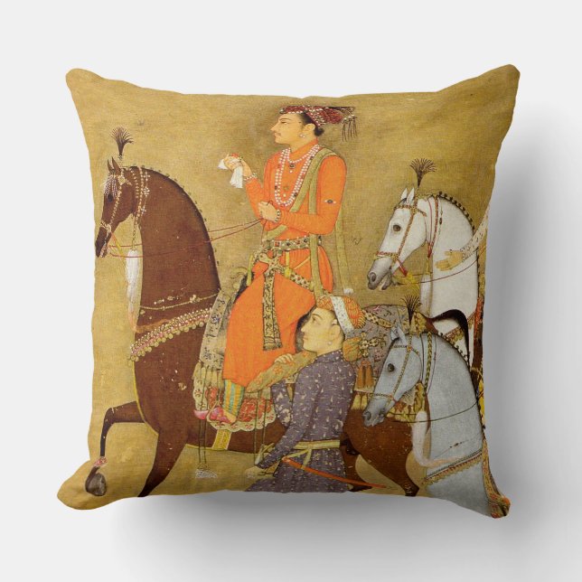 Coussin Maharaja à cheval, carreau de Mughal d'or (Recto)