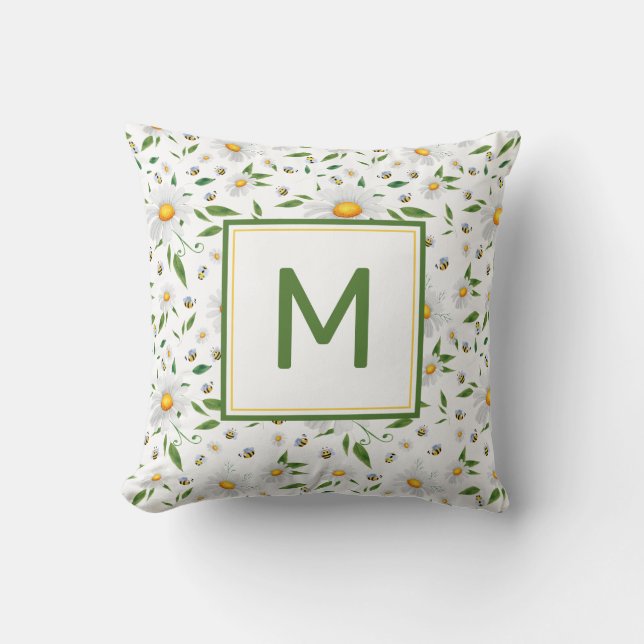 Coussin Maigre marguerite et monogramme d'abeille Motif fl (Recto)