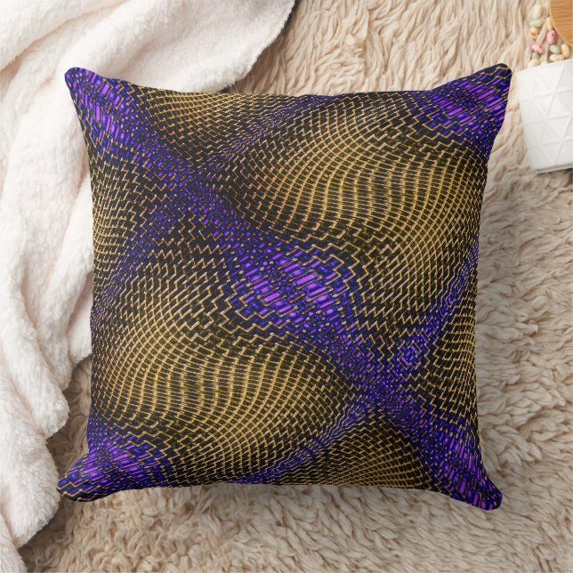 Coussin Maille croisée numérique de fil sépia sur violet (Couverture)