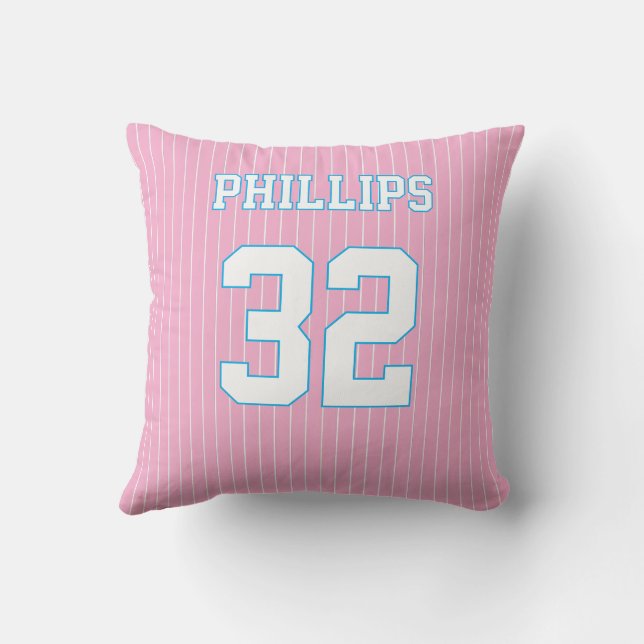 Coussin Maillot Rose Bleu et Blanc de Softball (Verso)