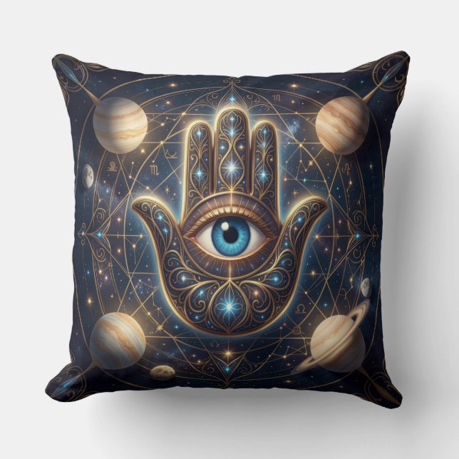 Coussin Main céleste de Hamsa & Œil mauvais Protection cos (Recto)