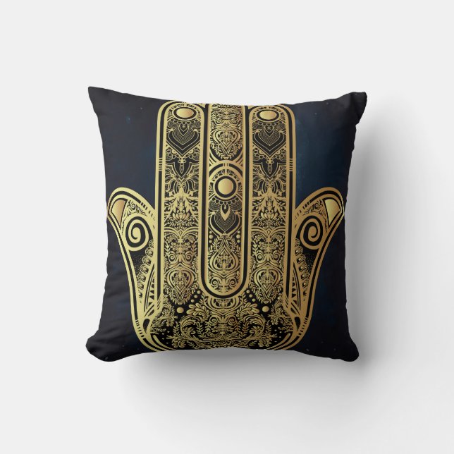 Coussin Main de Fatima, symbole de protection, Hamsa, or s (Recto)
